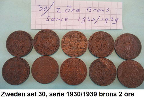 Zweden, sets oude bronzen en koperen munten, sets nr. 27, 28, 29, 30, 31, 33,34 - 3