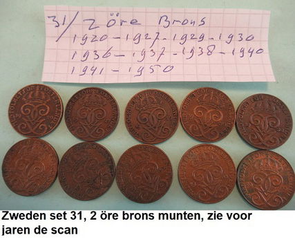 Zweden, sets oude bronzen en koperen munten, sets nr. 27, 28, 29, 30, 31, 33,34 - 4