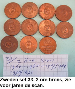 Zweden, sets oude bronzen en koperen munten, sets nr. 27, 28, 29, 30, 31, 33,34 - 5