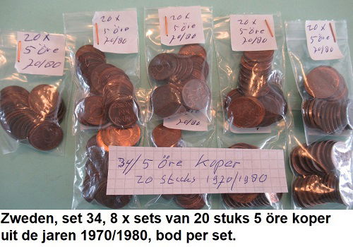 Zweden, sets oude bronzen en koperen munten, sets nr. 27, 28, 29, 30, 31, 33,34 - 6