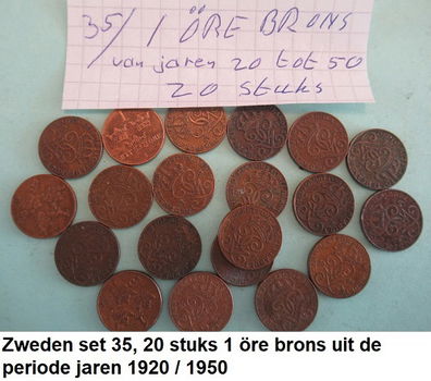 Zweden, oude munten in koper en brons, complete sets, nr. 34a, 35, 36, 91, 92 en 95 - 1