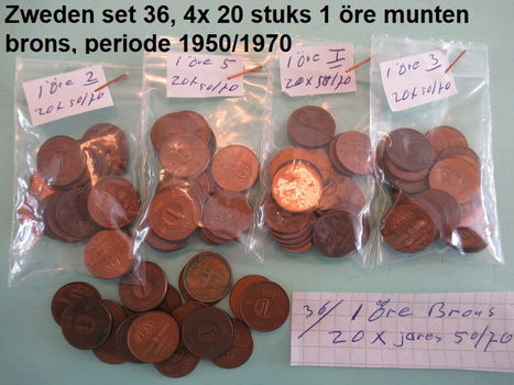 Zweden, oude munten in koper en brons, complete sets, nr. 34a, 35, 36, 91, 92 en 95 - 2