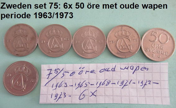 Zweden, oude munten, div. sets, nr. 61, 62, 70, 71, 71a, 72 en set 75 - 6