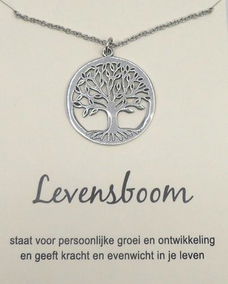 Levensboom hanger aan ketting, op cadeaukaartje