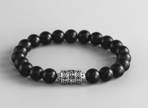 Tibetaanse armband van zwarte Onyx met gebedsmolen - 0