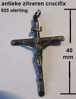 antieke zilveren crucifix, 925 sterling zilver, 40 mm./ hoogte - 0