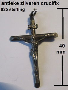 antieke zilveren crucifix, 925 sterling zilver, 40 mm./ hoogte