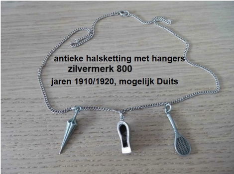 antieke ketting met bedels, periode 1910/1920, zilver 800 merk - 0