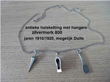 antieke ketting met bedels, periode 1910/1920, zilver 800 merk