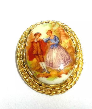 Prachtige porseleinen Fragonard broche - 0