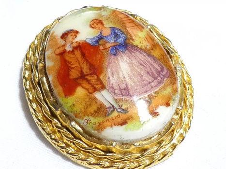 Prachtige porseleinen Fragonard broche - 1