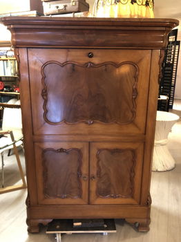 Antieke Mahonie Houten Biedermeier Secretaire 19de Eeuws. - 0