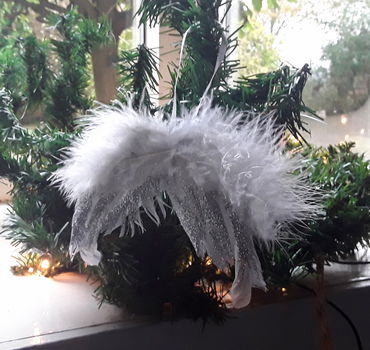 Kerstdecoratie - donzen vleugels met glitter erop - nieuw - 0