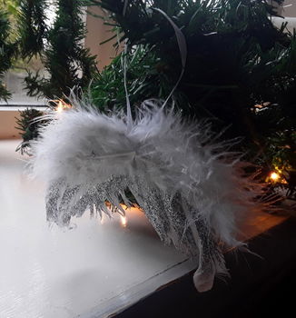 Kerstdecoratie - donzen vleugels met glitter erop - nieuw - 1