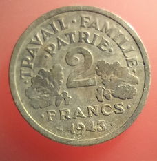 frankrijk 2 francs 1943 kwaliteit zie fotos