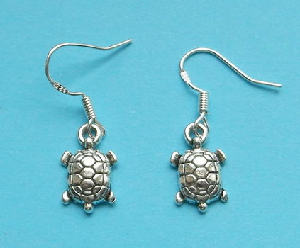 Schildpad oorbellen, Tibet zilver, model B - 0