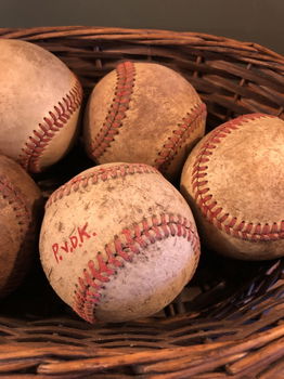 Oude Brocante Vintage Honkbal / Baseball Ballen Leer - 2