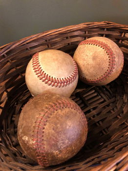 Oude Brocante Vintage Honkbal / Baseball Ballen Leer - 7