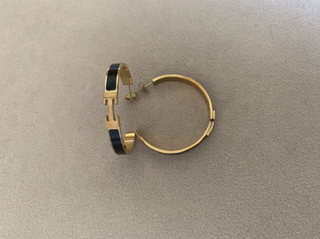 Zwart met gouden letter hoop oorbellen hermes waterproof - 0