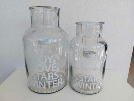 Riverdale 2 x grote fles waxine licht Joy Love Stars Winter. - 0