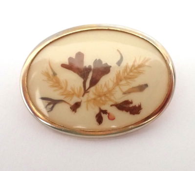 Vintage broche met droogbloemetjes - 0