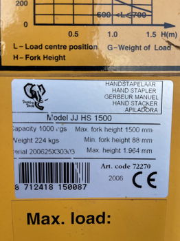 Stapelaar handbediend 1000kg. Hoogte 160cm - 5