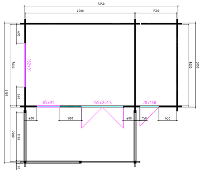 Tuinhuis-Blokhut 4x3+2z: 495 x 340 x 265 (h) cm - 2