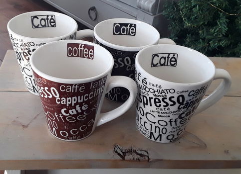 Mokken - bekers met tekst - coffee - café - zwart wit bruin - 3