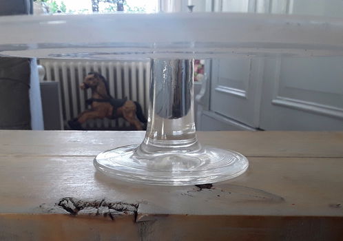 Glazen gebaksschaal - taartschaal - op voet - glas - cirkels - 2