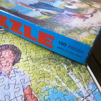 Vintage legpuzzel: jongen met vishengel en hond - King - 160 stukjes - 1