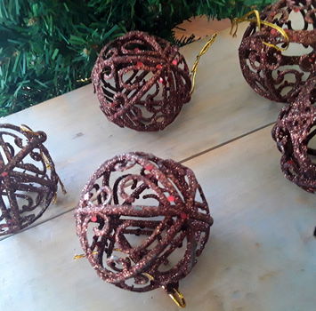 Kerstballen - kleur: roest brons - met glimmers - 0