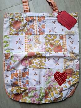 Stoffentas patchwork van 2e hands textiel retro bloemen - 1