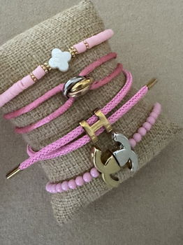 Roze met gouden letter H koord armband hermes verguld 18k - 1