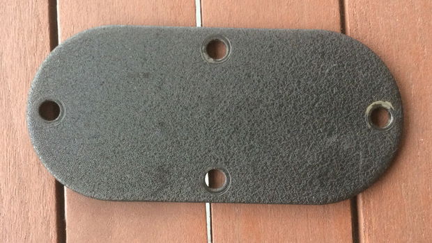 Harley EVO/T.-C. inspectie cover, voor 5 bak primaire 86-06, flat & black wrinkle. - 1