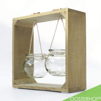 Houten Raam Decoratie met Hangende Glazen Potjes Vierkant | 20 x 20 x 8 cm - 2