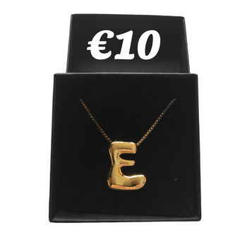 Titanium Staal 18K Goud Vergulde Bubble Letter E Ketting - 0