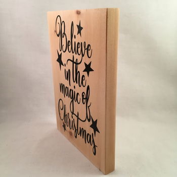 Kerst decoratie tekstbord (hout) Believe in the magic adv 1 - 1