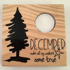 Kerst decoratie tekstbord (hout) met waxinehouder & quote