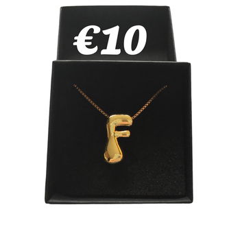 Titanium Staal 18K Goud Vergulde Bubble Letter F Ketting - 0