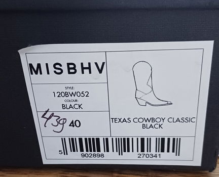 Misbhv Texas cowboy classic dames laarzen. Maat 36, 39 en 40. Zwart. Nieuw. 100% Kalfsleer. - 6