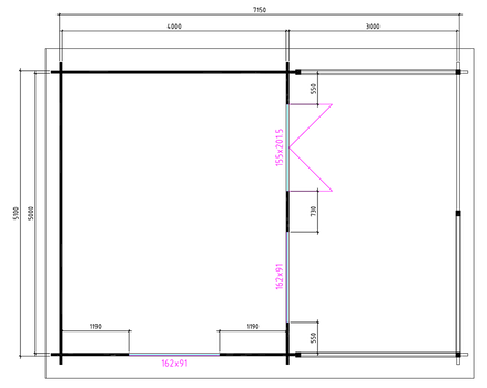 Tuinhuis-Blokhut 5x4+3: 540 x 440 x 265 (h) cm - 4