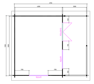 Tuinhuis-Blokhut 5x4+2: 540 x 440 x 265 (h) cm - 2