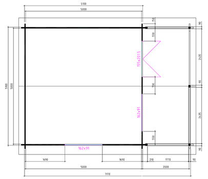 Tuinhuis-Blokhut 5x5+2: 540 x 540 x 265 (h) cm - 2