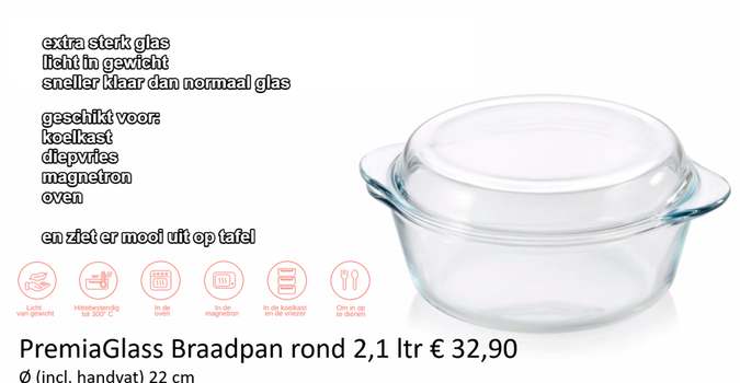 TUPPERWARE PremiaGlass PremiaGlass Braadpan Casserole met deksel 2,1 lt - 0