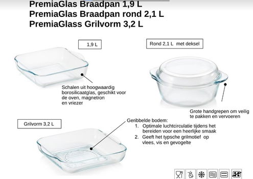 TUPPERWARE PremiaGlass PremiaGlass Braadpan Casserole met deksel 2,1 lt - 1