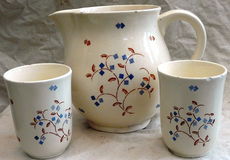 Setje Servies, Vintage, Melk / Waterkan & 2 Bekers, Porselein, Steingut Colditz, DDR, jaren'50.