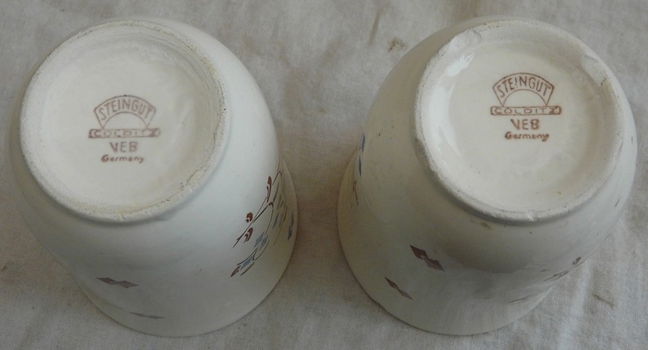 Setje Servies, Vintage, Melk / Waterkan & 2 Bekers, Porselein, Steingut Colditz, DDR, jaren'50. - 5