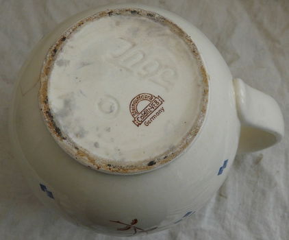 Setje Servies, Vintage, Melk / Waterkan & 2 Bekers, Porselein, Steingut Colditz, DDR, jaren'50. - 7