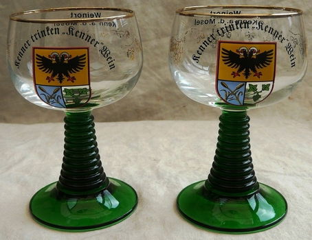 Set Wijnglazen, Merk: Kenner Wein, Weinort Kenn a.d. Mosel, afm.: 11x6,5cm, 1970s, 2 stuks. - 0