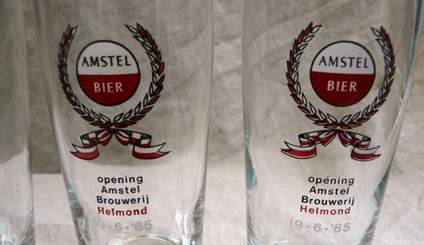 Set Bierglazen, Merk: Amstel, Inhoud: 0,25L, Opening Brouwerij Helmond, 1965, 4 stuks. - 2